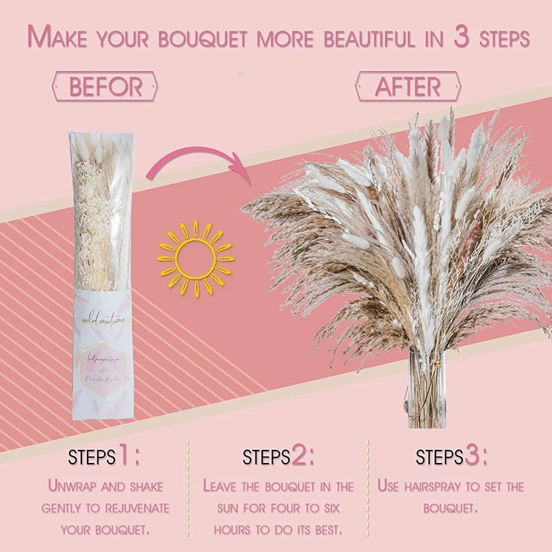 80 PCS Natural Dried Pampas Grass Bouquet