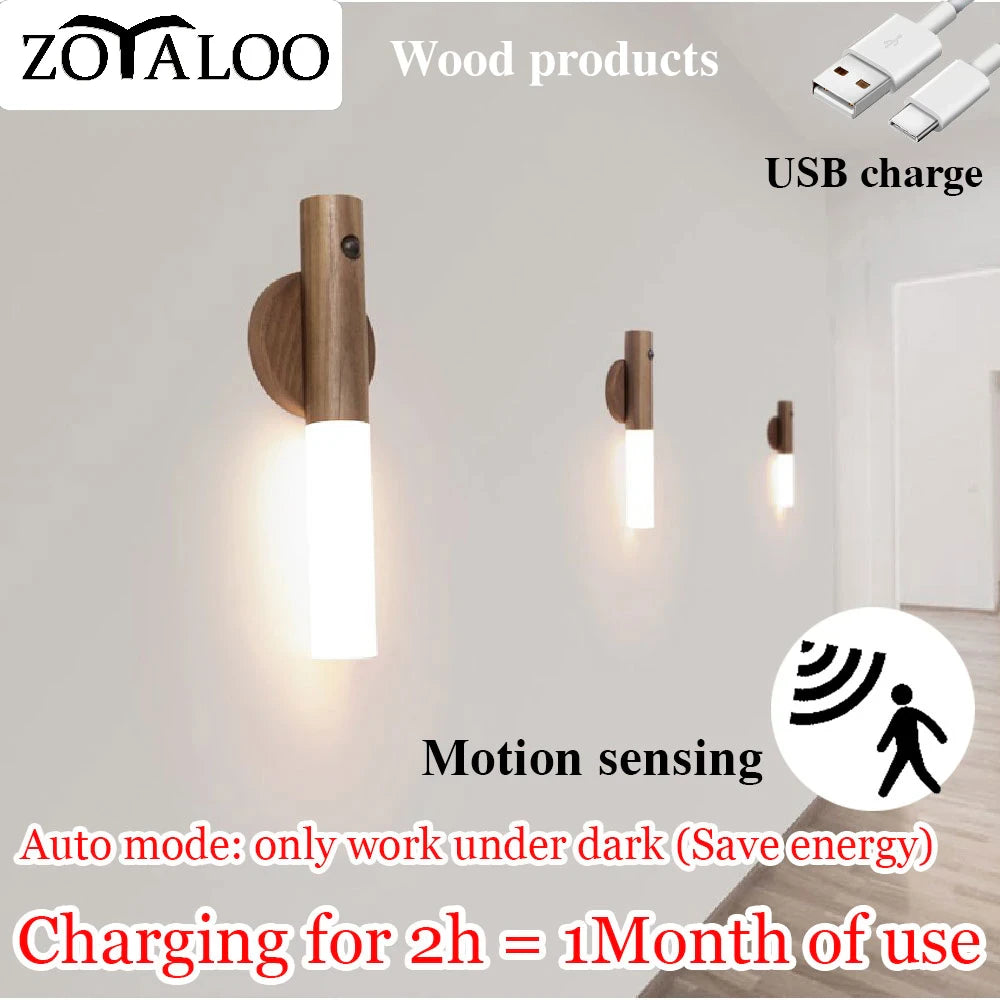 Zoyaloo LED Wood USB Night Light Magnetic Wall Lamp