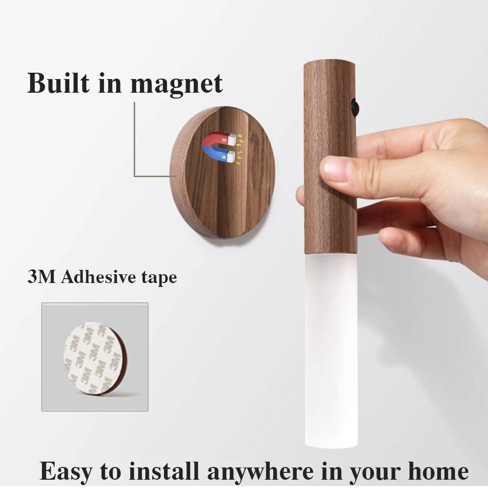 Zoyaloo LED Wood USB Night Light Magnetic Wall Lamp