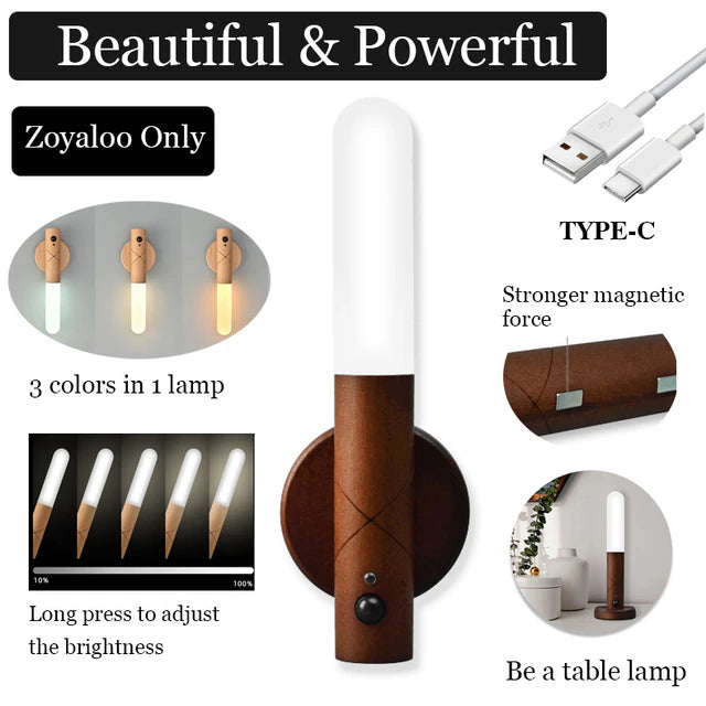 Zoyaloo LED Wood USB Night Light Magnetic Wall Lamp